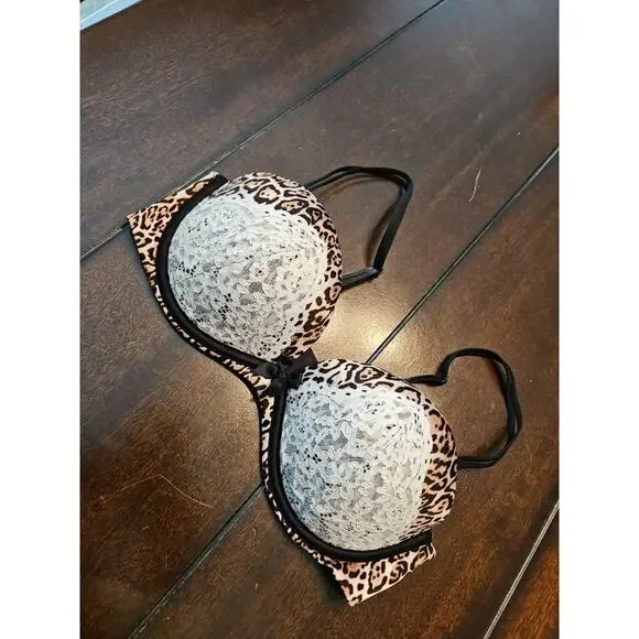 Victoria's Secret Very Sexy Strapless Cheetah Print Bra 36c Brown Black White - Picture 1 of 10